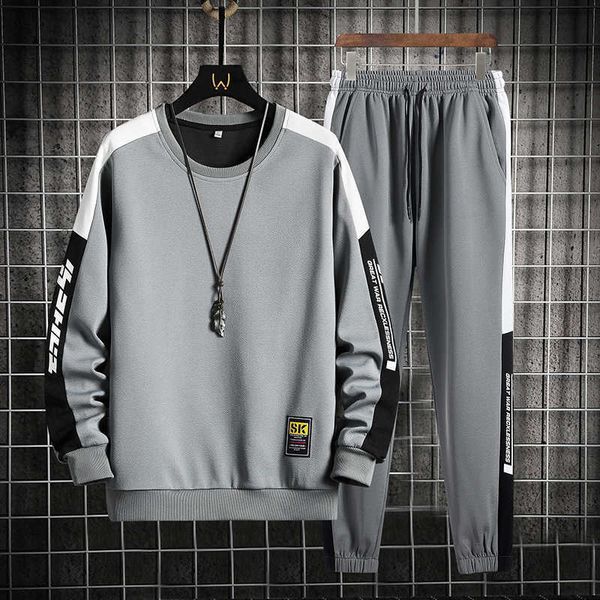 

men's tracksuits 2022 spring autumn men casual sports set round neck fashion sweatshirt and sweatpants 2 piece male sportswear outfit g, Gray
