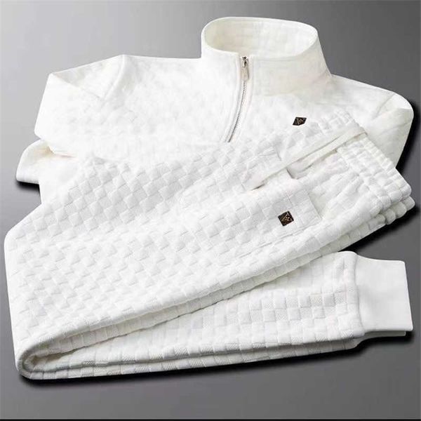 

men's tracksuits white men's spring and autumn new light luxury fashion zipper jacket casual streetwear trousers plaid g221007, Gray