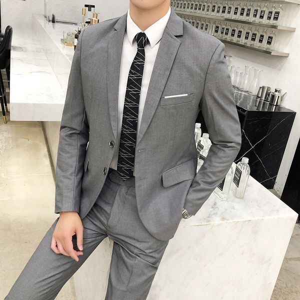 

men's suits blazers jacketspants men twopiece business suitsmale slim fit cotton leisure blazersman fashion highgrade suit black grey 2, White;black