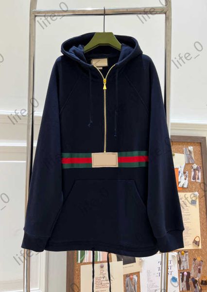 

brand womens sweatshirt half zip striped hoodies medium style classic casual sweatshirts spring autumn fashion designer women clothing 1970, Black