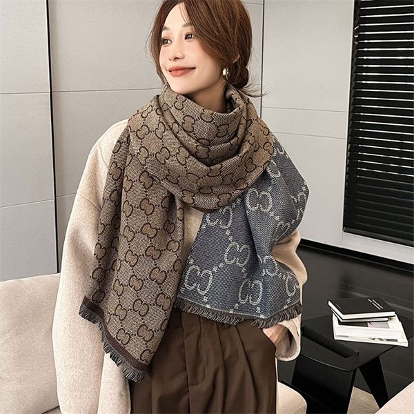 

2022 luxury print shawls women's warm winter cashmere pashmina scarf shawl thick blanket wrapping stain ac270, Blue;gray