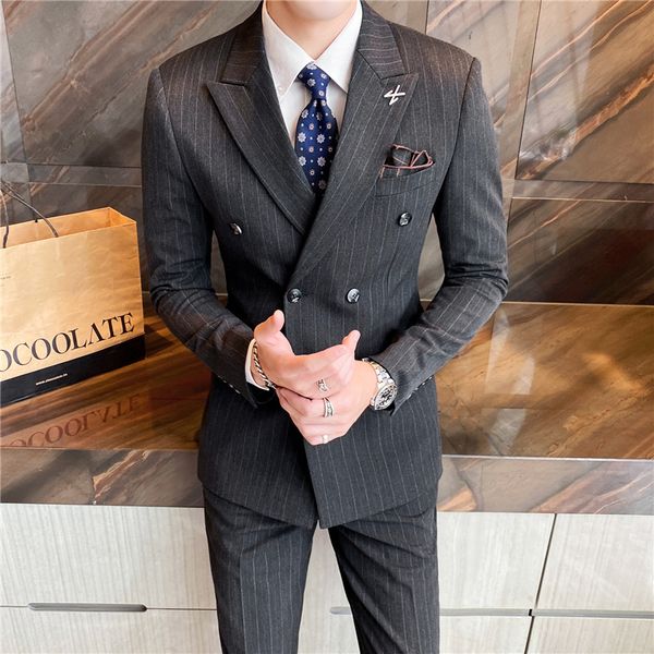 

men's suits blazers jacketsvestpants men doublebreasted a threepiece suitmale slim fit stripe blazers groom's wedding dress s5xl 2, White;black