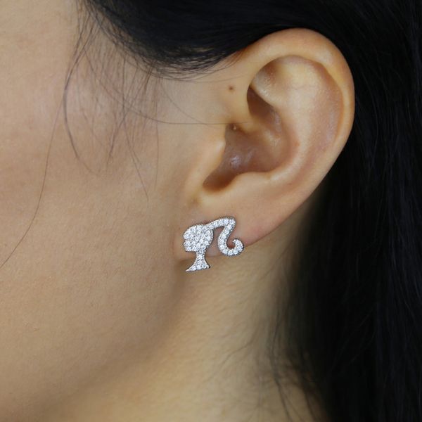 

new designer mini girl silver gold rose color earring full iced out bling pave cubic zircon cz fashion hip hop women lady jewelry, Golden;silver