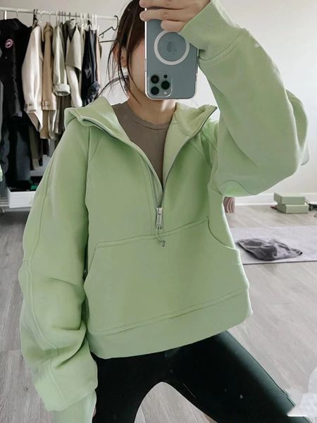

women's tracksuits lu yoga sweatshirt scuba half zip hoody outdoor leisure sweater gym clothes women workout fitness loose thick fhgfh, Gray