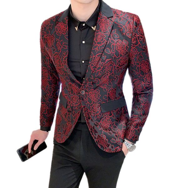 

men's suits blazers men casual slim fit suits jacket coat male slim red business leisure dress flower clothes 221008, White;black