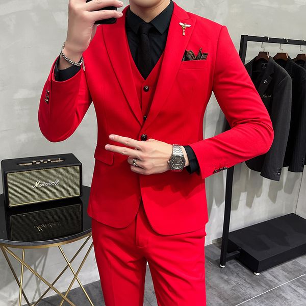 

men's suits blazers jacketvestpants male 3 piece set business men's suits blazers boutique suit slim fit highend formal party wedd, White;black