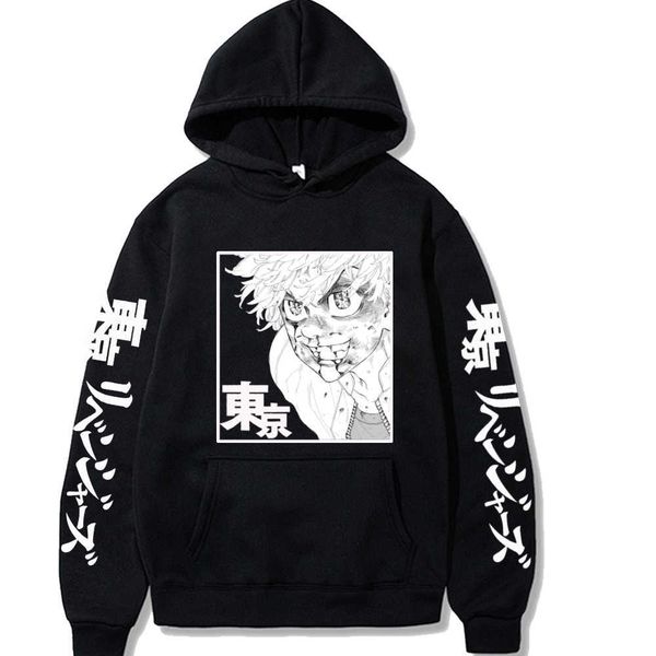 

men's hoodies sweatshirts tokyo revengers anime hoodie long sleeve loose print winter hip hop male and female g221008, Black