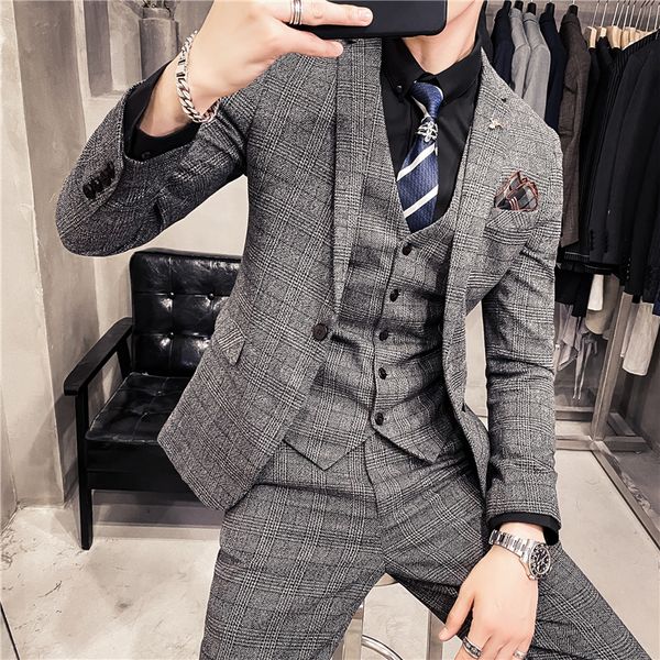 

men's suits blazers 6xl 7xl blazerpantsvest luxury men suit 3 piece set fashion boutique lattice groom wedding jacket men tuxedo men fo, White;black