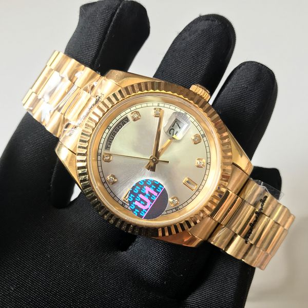 

luxury watches aaa watch 18k gold case 40mm size silver dial automatic mechanical men watches quality stainless steel wristwatches, Slivery;brown