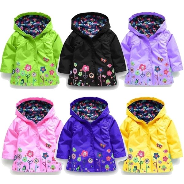 

jackets flowers girls autumn waterproof kids jacket windbreaker coat hooded casual raincoat 2 6 year old children clothing 221010, Blue;gray