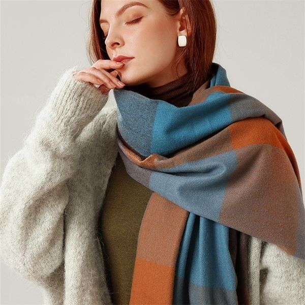 

scarves designer knitted spring winter women scarf plaid warm cashmere scarves shawl luxury brand neck bandana striped 221010, Blue;gray