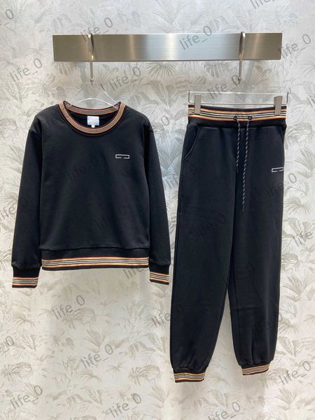 

solid color velvet brand two pieces pants multicolored striped collar pullover elastic waist loose bunch foot trousers fashionable women tr, White