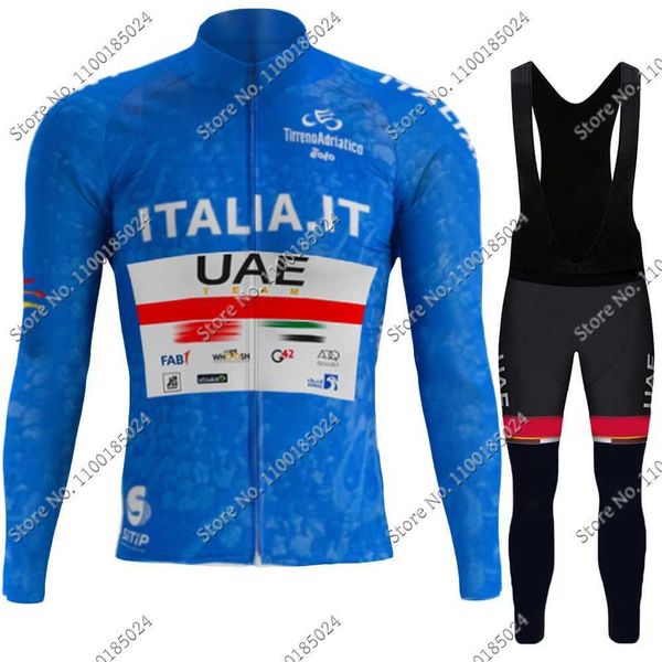 

cycling jersey sets 2022 italy uae team blue cycling jersey set spring clothing suit men long sleeve mtb bike road pants bib ropa maillot, Black;red