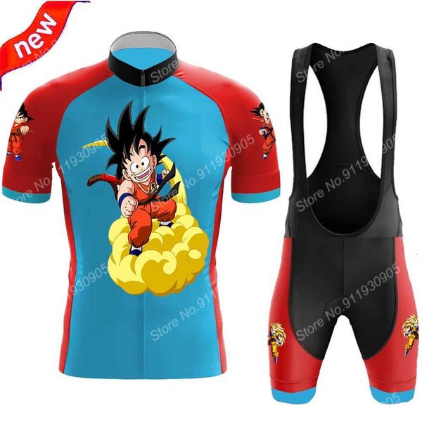 

cycling jersey sets 2022 men cartoon anime cycling jersey set japan popular goku bicycle clothing road bike shirts suit shorts mtb ropa mail, Black;red
