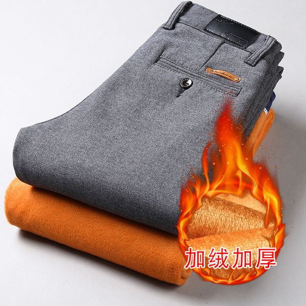 

men's pants winter mens fleece thick pants men fit formal trousers brand business black gray warm slim long casual pants men 221010