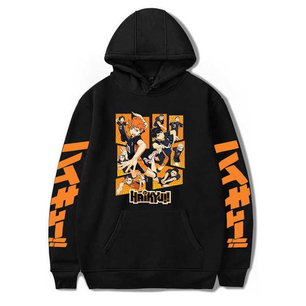 

men's hoodies sweatshirts anime haikyuu hoodies sweatshirts men/women karasuno fly high graphic streetwear pullover winter warm anime s, Black