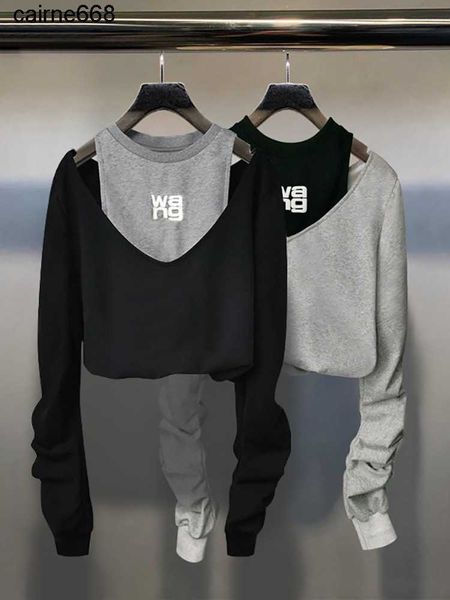 

designer women's hoodies sweatshirts wang's autumn new style fake two color short off alexanders shoulder sweaters loose slim long, Black