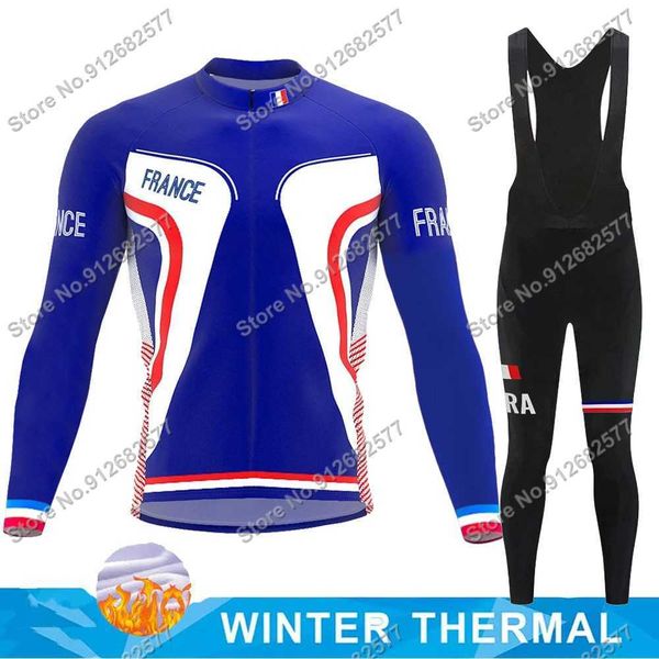 

cycling jersey sets 2022 france national team cycling jersey winter set blue clothing long sleeve mtb bike road pants bib maillot culotte, Black;red