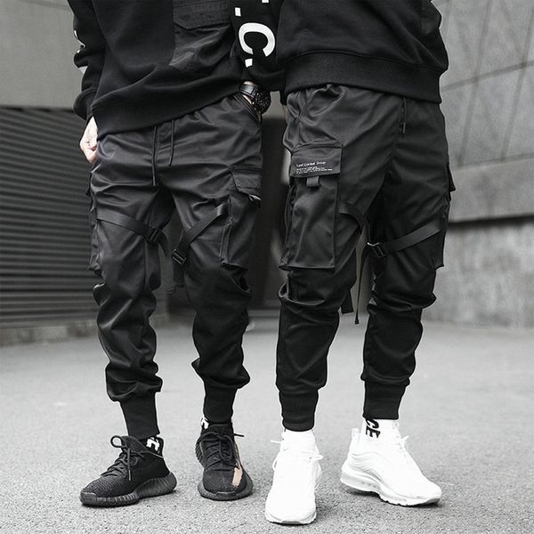

men's pants ribbons men sweatpants men's cargo pants streetwear hip hop casual solid color harem pants chinese size xs3xl 221010, Black