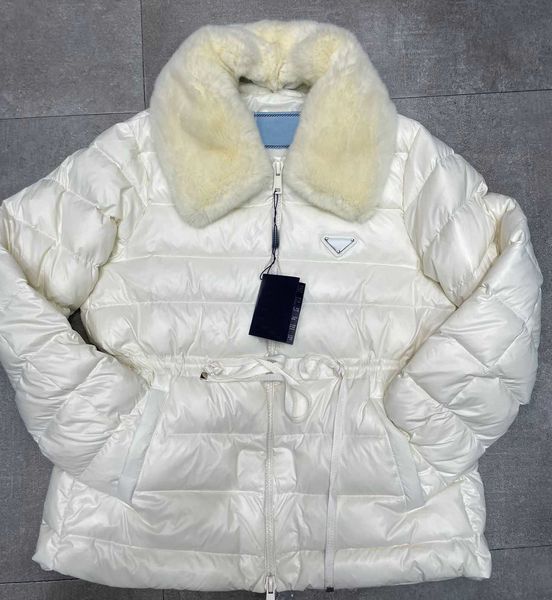 

womens fur down coats jacket short parker puffer collar waistband gentle warm winter parkas s-l, Black
