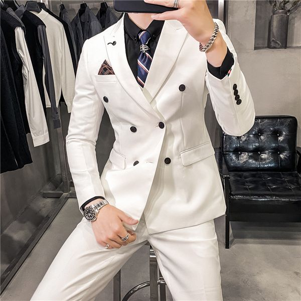 

men's suits blazers jacke tpants double breasted business gentleman slim fit blazer suit with formal wedding groom tuxedos s5xl 221008, White;black
