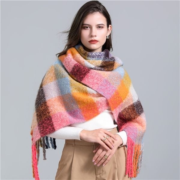 

scarves plaid cashmere scarf women winter warm shawl fashion bufanda british tassel neckerchief female echarpe pashmina wraps 221010, Blue;gray