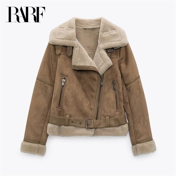 

women's jackets winter warm padded suede artificial leather lamb jacket short motorcycle jacket synthetic sheepskin 221010, Black;brown