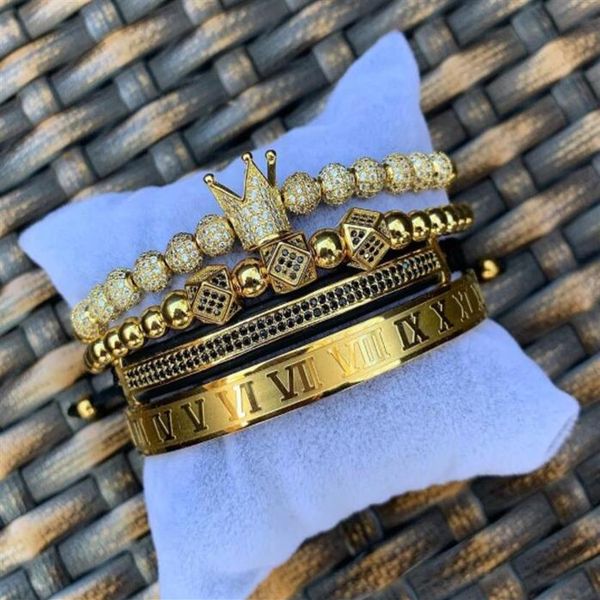 

3pcs set roman bangle numeral titanium steel bracelet couple charm bracelet crown for lovers bracelets for women men luxury jewelr2427, Black