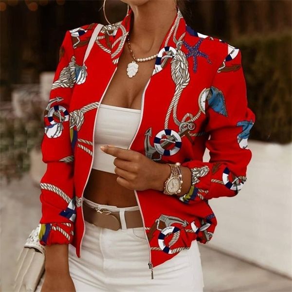 

women's jackets spring autumn casual thin jacket vintage print women fashion long sleeve zipper ladies coat woman veste femme 221010, Black;brown