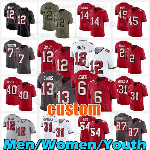 

tom brady jersey julio jones football leonard fournette tampas bayes mike evans lavonte david buccaneeres antoine winfield jr devin white ro, Black;red