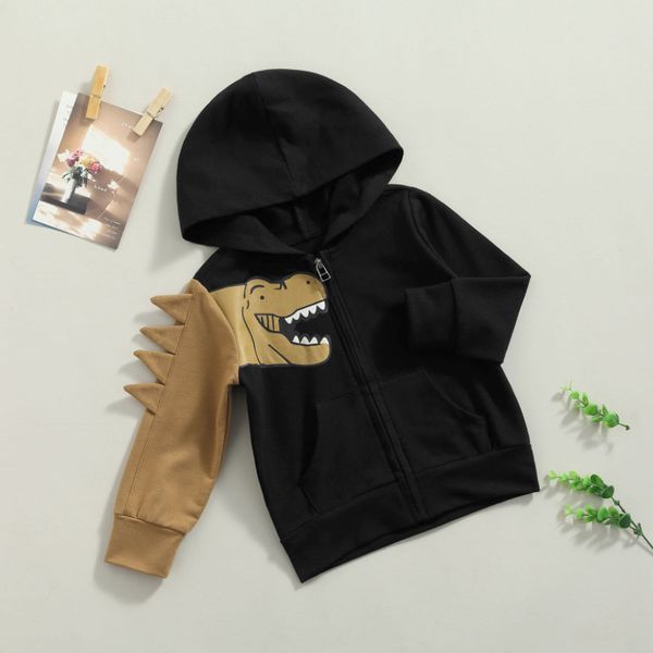 

pullover infant boy color block hooded sweatshirt kids dinosaur pattern long sleeve zipper cardigan with pockets spring autumn 221010, Blue