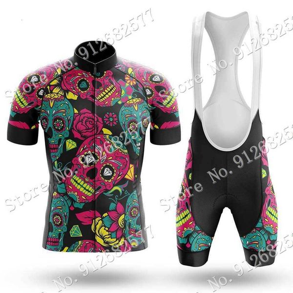 

cycling jersey sets 2022 sugar skull cycling jersey team set men red clothing road bike shirts suit bicycle bib shorts mtb ropa maillot, Black;red