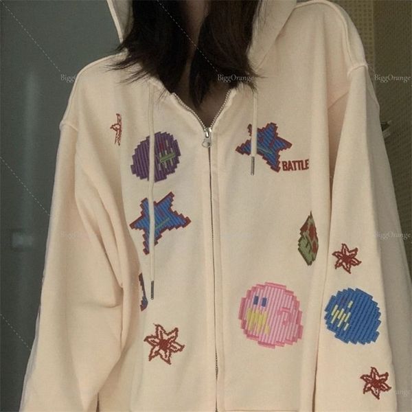 

womens hoodies sweatshirts european and american high street clothing fun cartoon hoodie womens winter harajuku cardigan jacket niche sweats, Black