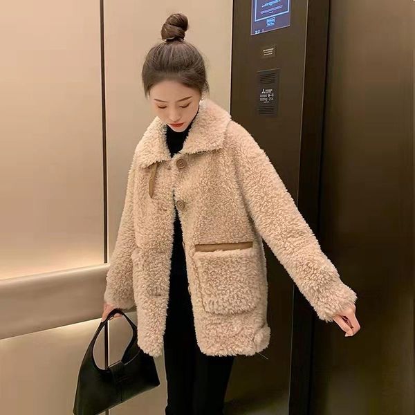 

lamb hair female winter 2022 new fur all-in-one popular coat young fur faux, Black