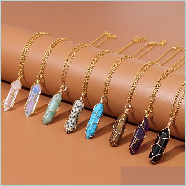 

pendant necklaces hexagonal pendum pendant necklace reiki healing column necklaces natural stone gold wire wrap chain pendants for wo dhxjn, Silver