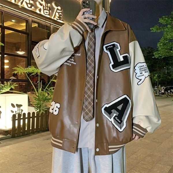 

men's jackets hip hop men varsity mens letters embroidery patchwork harajuku air pilot overcoat baseball coats male 221008, Black;brown