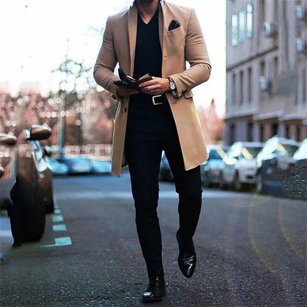 

men's wool blends men's clothing british men mid-length long sleeve woolen coat autumn and winter woolen trendy coat 221010, Black