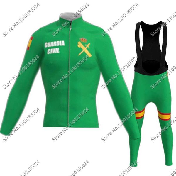 

cycling jersey sets civil guard team 2022 green cycling jersey set summer spain clothing suit mens long sleeve mtb bike road pants bib ropa, Black;red