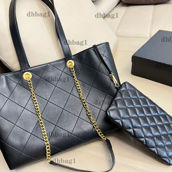 

women classical vintage designer tote bags black gold chain genuine leather hardware atmophere stylish luxury handbags multi-pocket purse ch