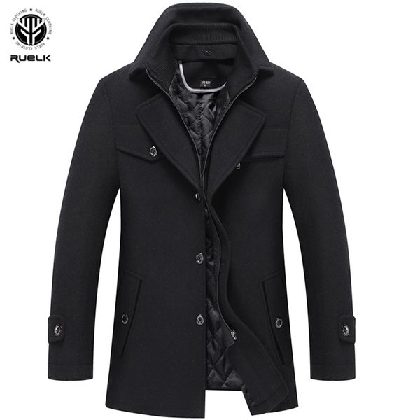 

men's wool blends autumn woolen jacket coat winter man fashion long overcoat wool coat men solid color double collar thickened lapel wo, Black