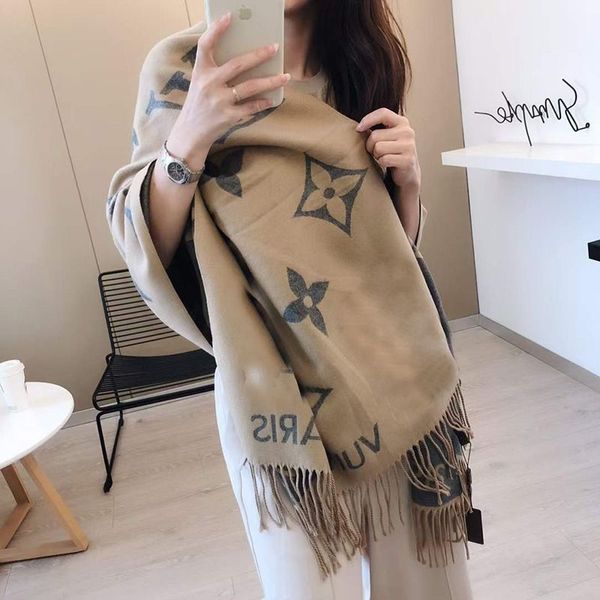 

scarves 2022 new luxury v scarf cashmere thick shawl women long winter wram pashmina wraps hijab with tassel bufanda foulard 2022 aimeishopp, Blue;gray