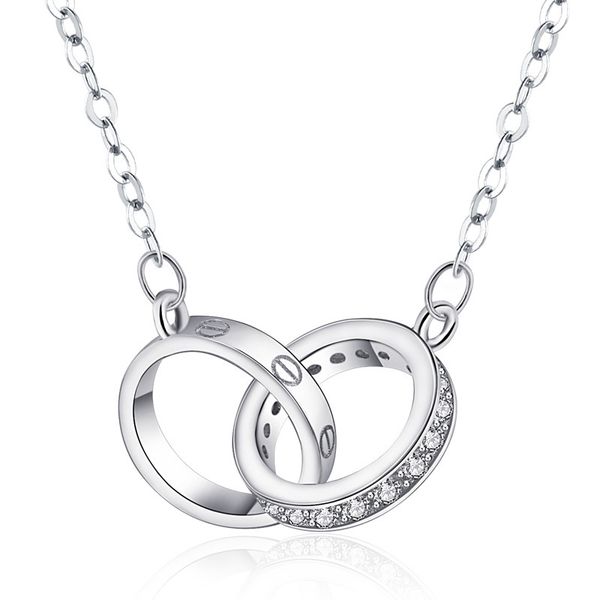 

luxury fashion necklace designer jewelry design necklace womens colored rose gold double ring diamond pendant necklaces fancy dress long cha, Silver