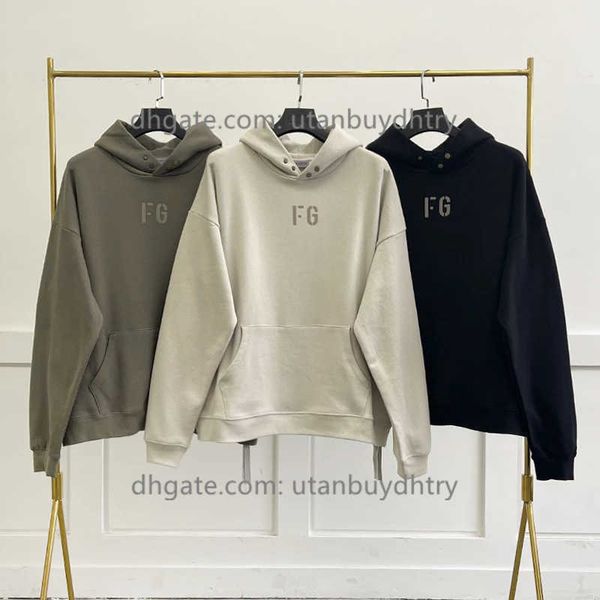 

fw21 essentials flocking fg hoodies men's hip hop hooded pullover sweatshirt oversize 7th collection hoodie, Black