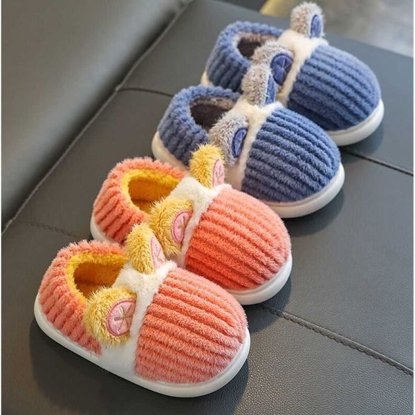

slipper new children' cotton slippers boys winter girls children infants indoor home baby non-slip wool wrap with cotton shoes winter, Black;grey