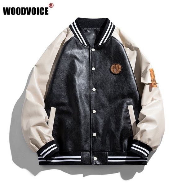 

men's jackets mens patchwork baseball pu letter fashion patch bomber men spring autumn oversized streetwear coats male clothes 221008, Black;brown