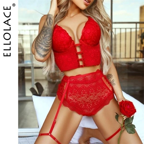 

set ellolace lingerie set woman 2 pieces floral embroidery underwear bandage lace exotic sets padded underwire bra intimate 221010, Red;black