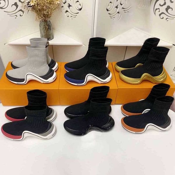 

famous brand women's casual shoes r fashion high collar grey knitted socks outdoor jogging walking sports coach basketball shoes party, Black