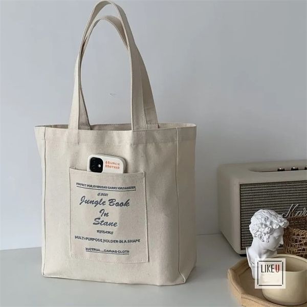 

shopping bags women canvas shoulder jungle book printing ladies casual handbag tote large capacity cotton reusable beach 221010