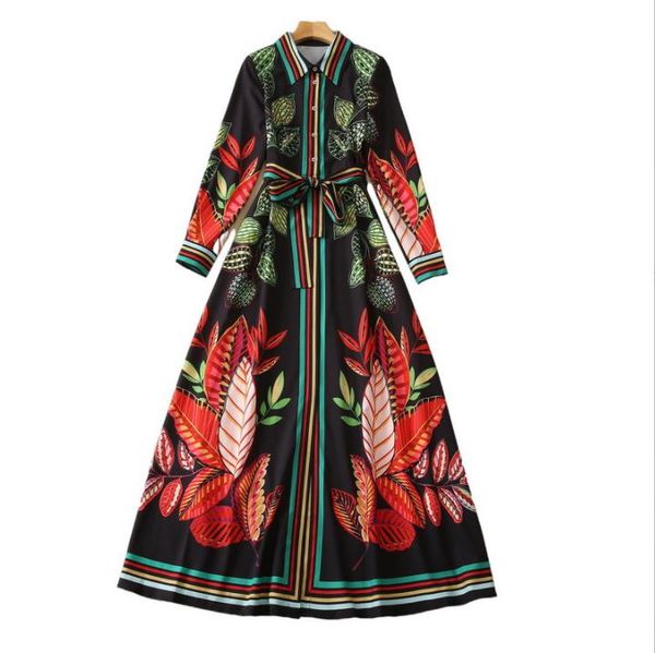 

108 xl 2022 spring autumn runway dresses dress long sleeve empire fashion womens lapel neck sh, Black