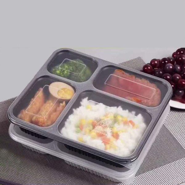 

Black 4 compartments Take Out Containers Dinnerware Sets Grade PP food packing boxes disposable bento box for Hotel Clear Color